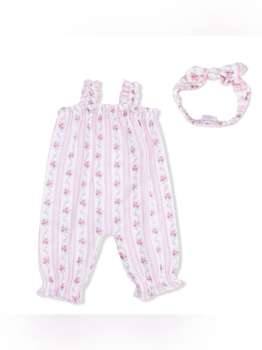 Angel Dear Pink Floral Stripe Baby Romper with Bow Headband